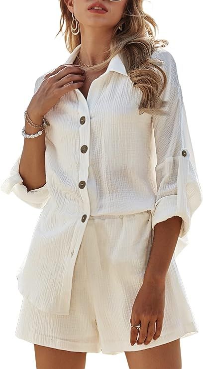 Fixmatti Women 2 Piece Outfit Summer Short Sleeve Top and Shorts Sweatsuit Set | Amazon (US)