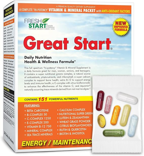 Great Start Complete Daily Vitamin Pack | Energy & Essentials | Vitamin A, B, C, D, E, B12, Bioti... | Amazon (US)