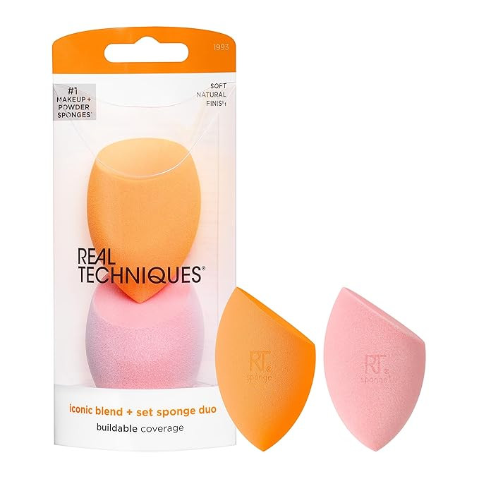Real Techniques Iconic Blend + Set Makeup Sponge Duo, Makeup Blending Sponges, For Liquid, Cream,... | Amazon (US)