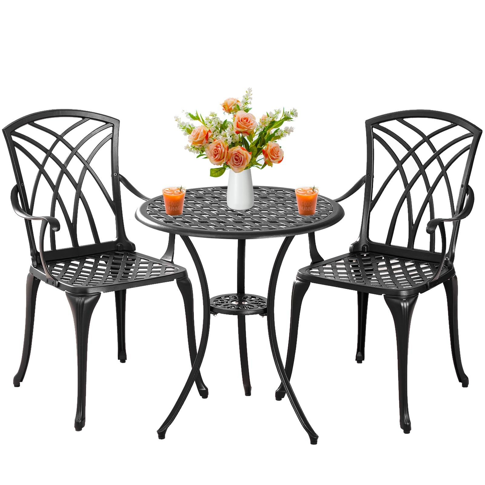 Outdoor 3 Piece Bistro Set Cast Aluminum Bistro Table and Chairs Set of 2, All Weather Bistro Pat... | Amazon (US)