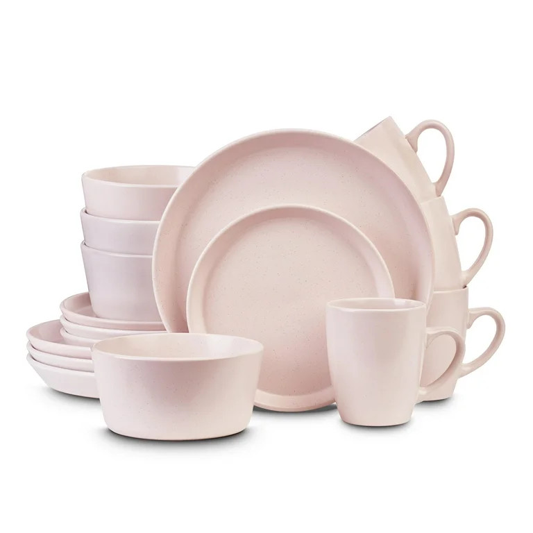 Stone Lain 16 Pieces Stoneware Round Dinnerware Set, Service for 4 in Pink, Dish Sets of Fashiona... | Walmart (US)