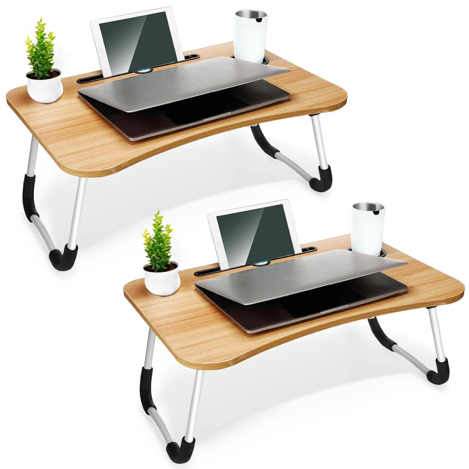 FC Design - 2 Pack Foldable Laptop Cumputer Table, Breakfast Serving Bed Tray, Lap Desk with Foldable Leg - Beige/Beige - Beige and Beige | Best Buy U.S.