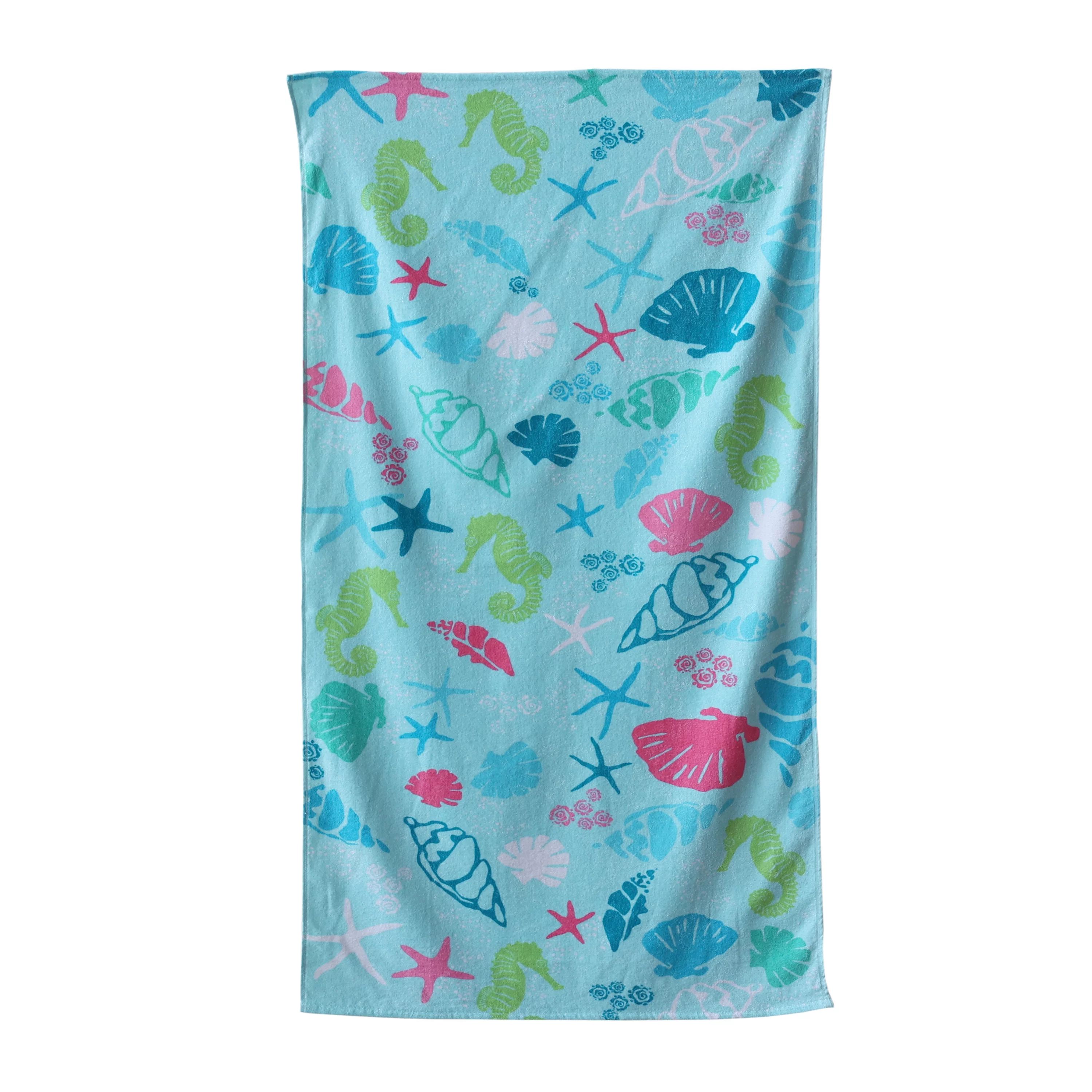 Mainstays Velour Beach Towel, Seashell Cool, Multi-Color, 28x60 | Walmart (US)