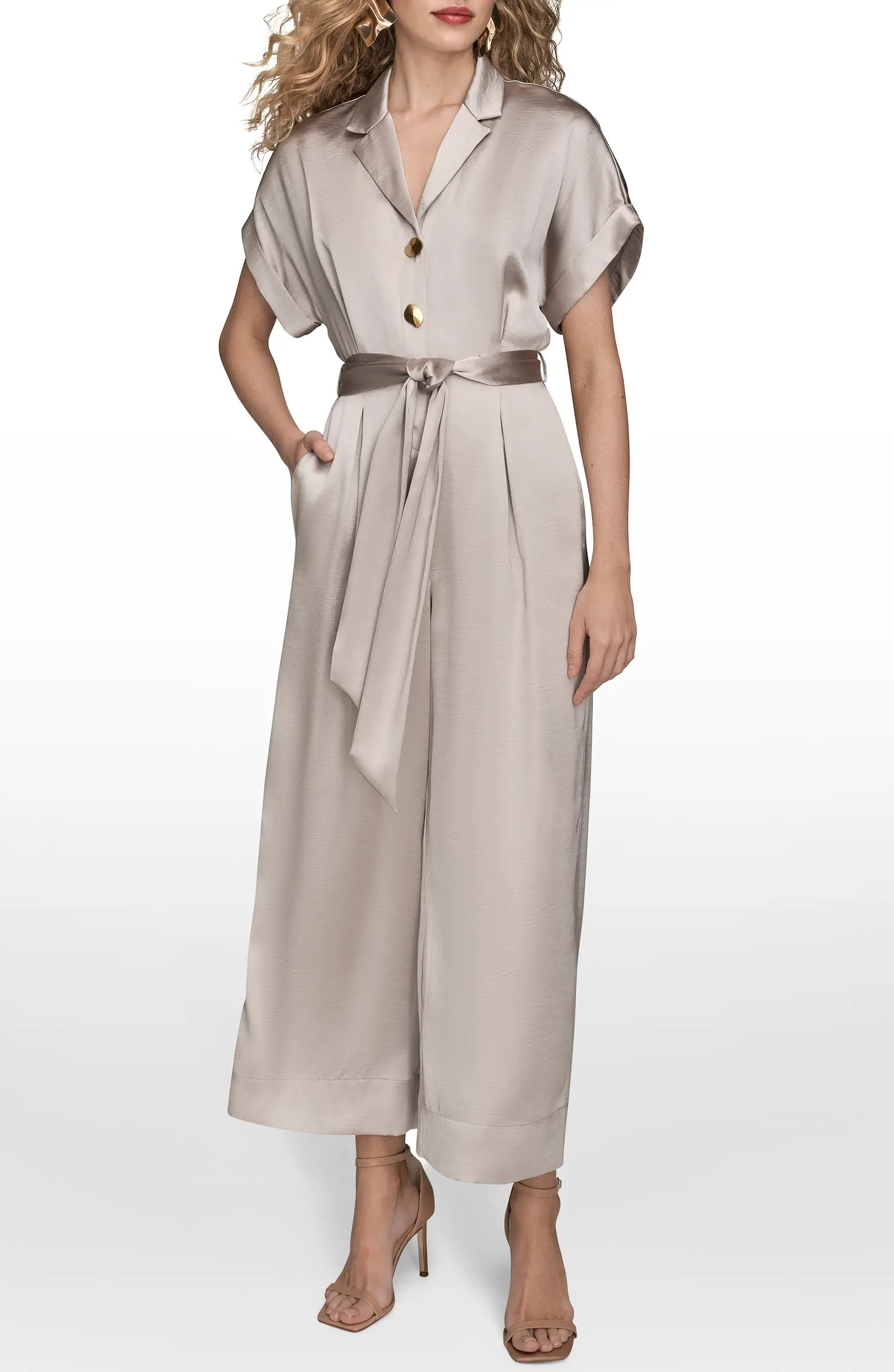 Donna Karan New York Tie Waist Satin Jumpsuit | Nordstrom | Nordstrom