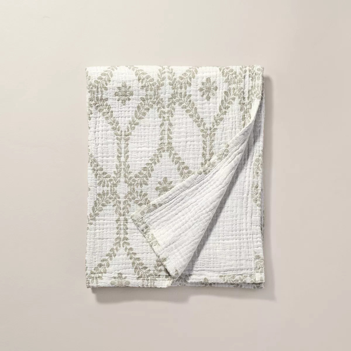 Trellis Pattern Cotton Throw Blanket Green/Cream - Hearth & Hand™ with Magnolia | Target