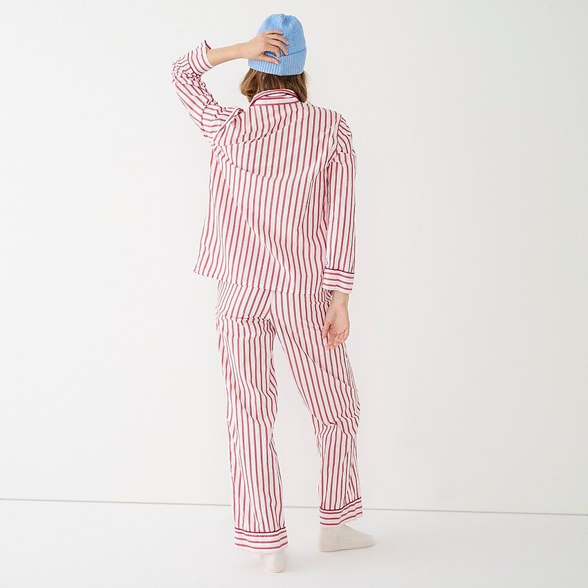 Long-sleeve cotton poplin pajama set in red stripe | J.Crew US
