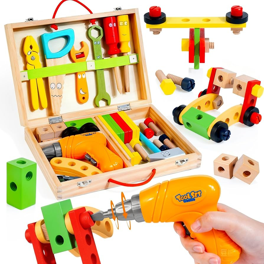 KIDWILL Kids Tool Set with Electric Drill & DIY Stickers, Toddler Tool Set for Kids Ages 3-5 Year... | Amazon (US)