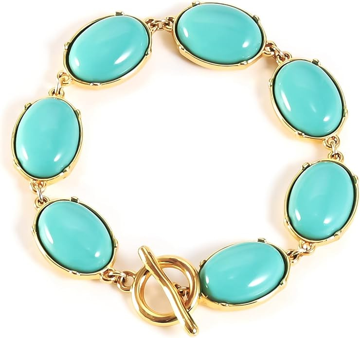 ORIGENCE Turquoise Charm Bracelet for Women 18K Gold Plated Turquoise Charms Dainty Stackable Gol... | Amazon (US)