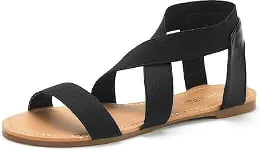 DREAM PAIRS Women's Elatica Elastic Ankle Strap Flat Sandals | Amazon (US)