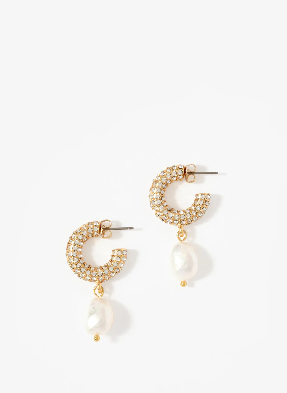 Gold Tone Pave Hoop Pearl Earrings | Mint Velvet