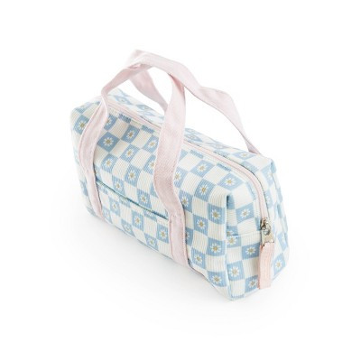 Yoobi Single Zip Corduroy Pencil Pouch Pale Blue Daisy Checker | Target