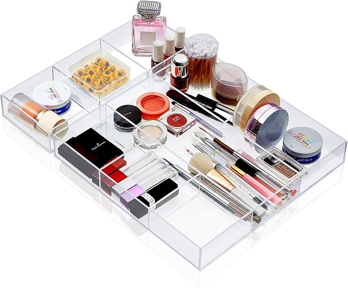 Clear Drawer Organizer 2 Pieces 6 Section Clear Desk Organizer with Dividers 3 Section Acrylic Ma... | Amazon (US)