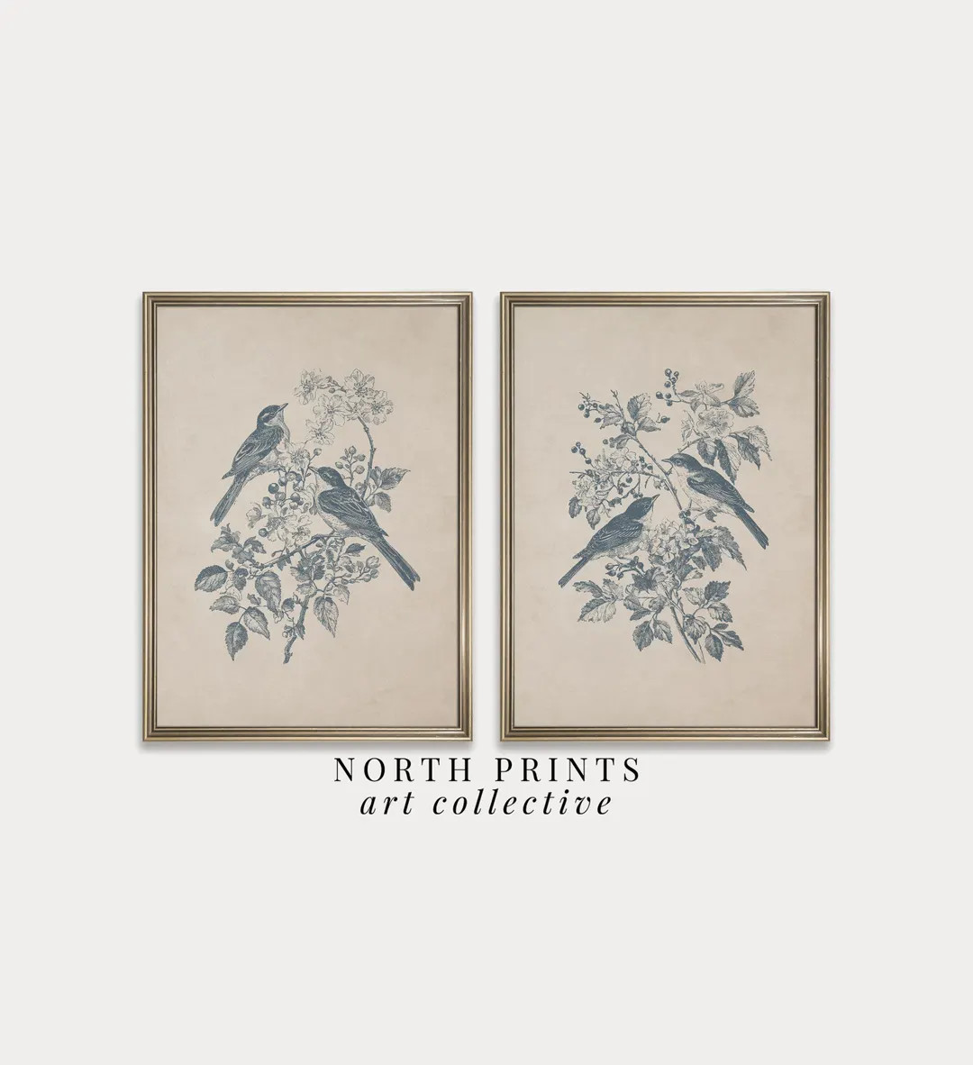 French Country Bird Prints Set: Antique Blue Botanical PRINTABLE Wall Art (digital Download) S2-1... | Etsy (US)