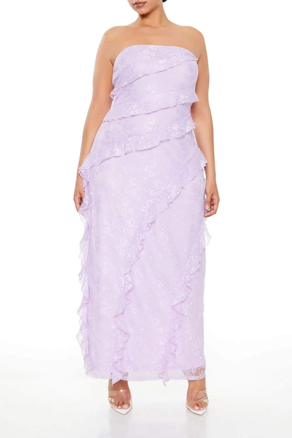 Women's Ruffle Lace Maxi Dress in Violet, 4X | Forever 21