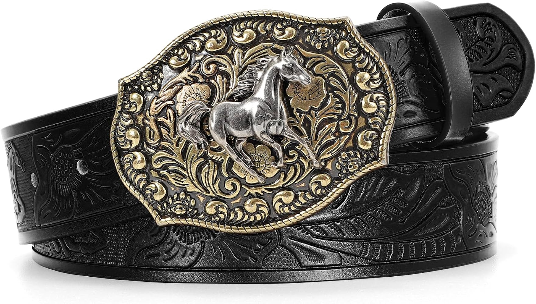 Cowboy Western Belts for Men Woman, Cowboy Cowgirl Belt Embossed Western Country Buckle Leather B... | Amazon (US)
