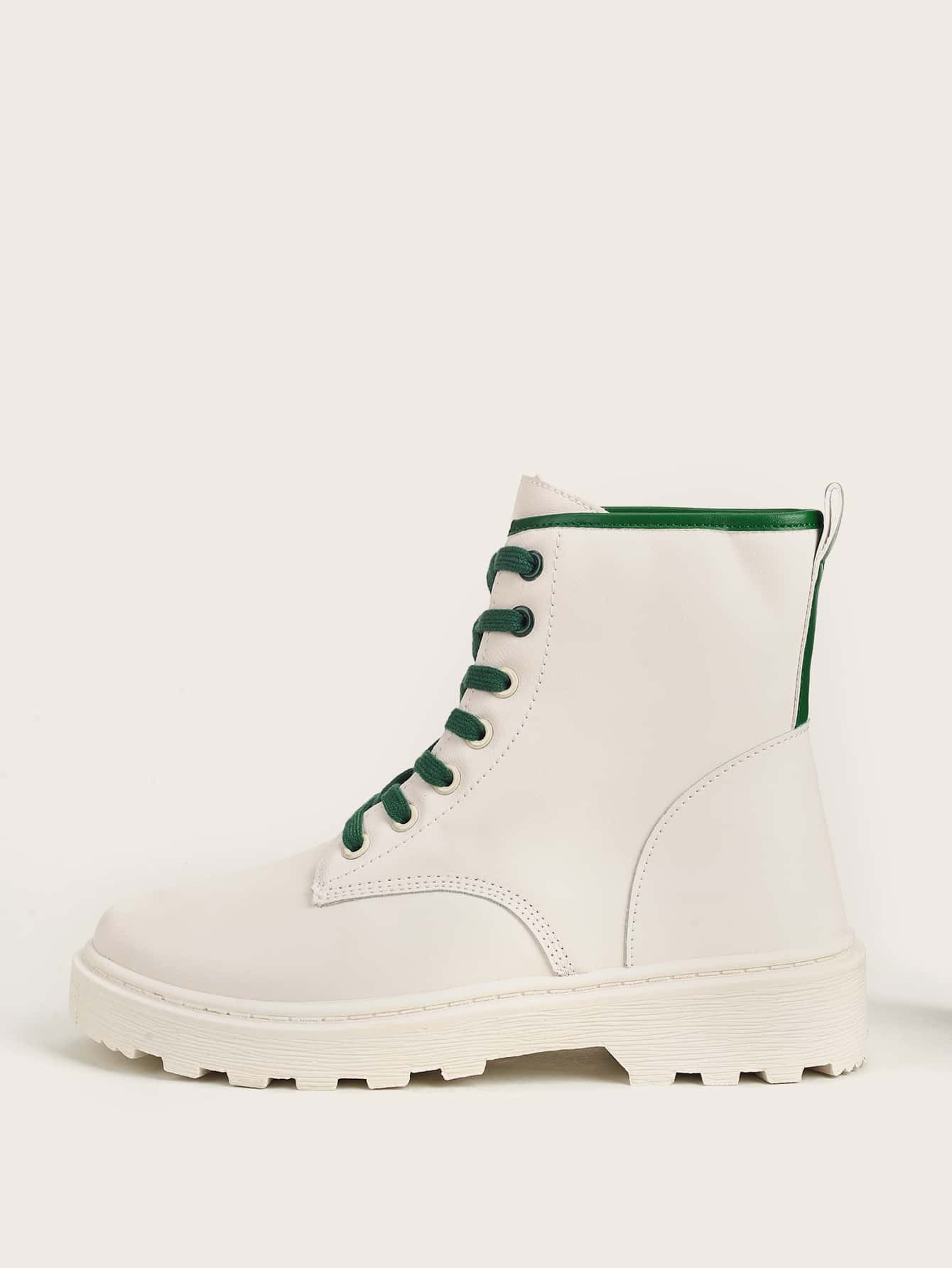Contrast Binding Lace-up Front Combat Boots | SHEIN