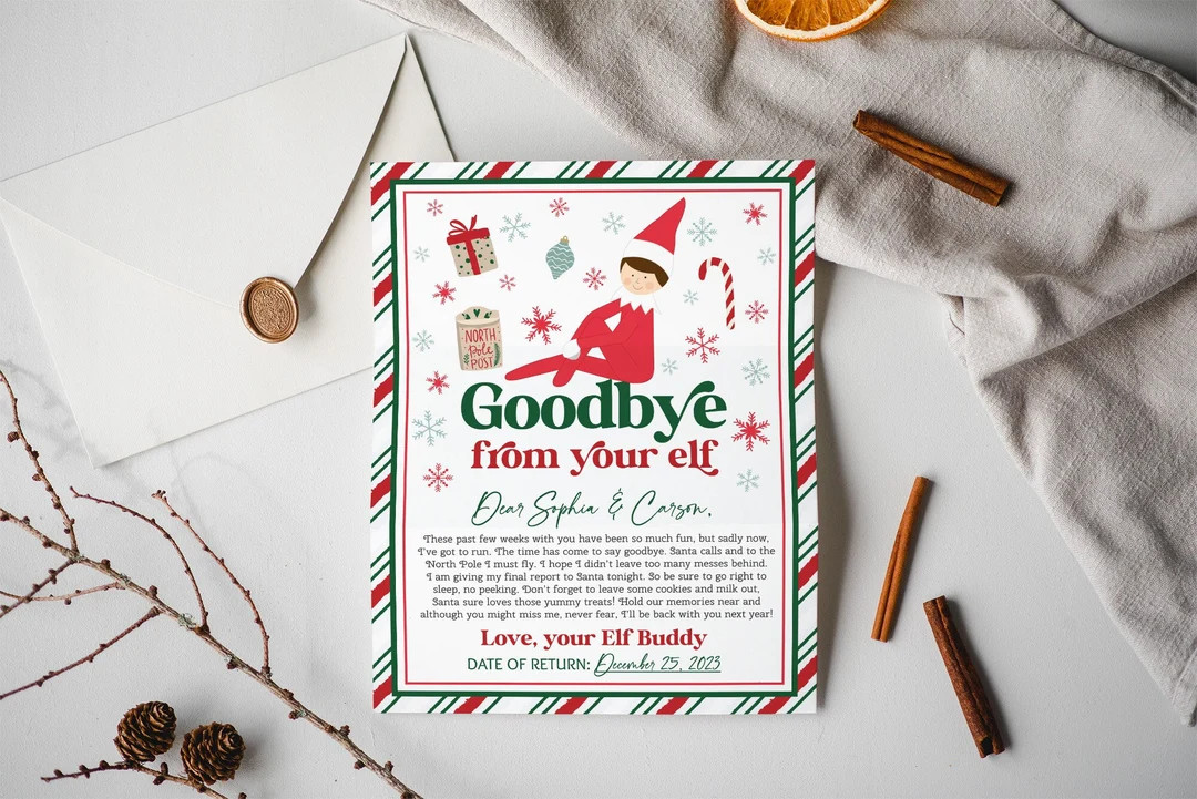 Elf Goodbye Letter, Elf Farewell, Christmas Eve Box Filler, Elf Return Letter From Elf, Editable ... | Etsy (US)
