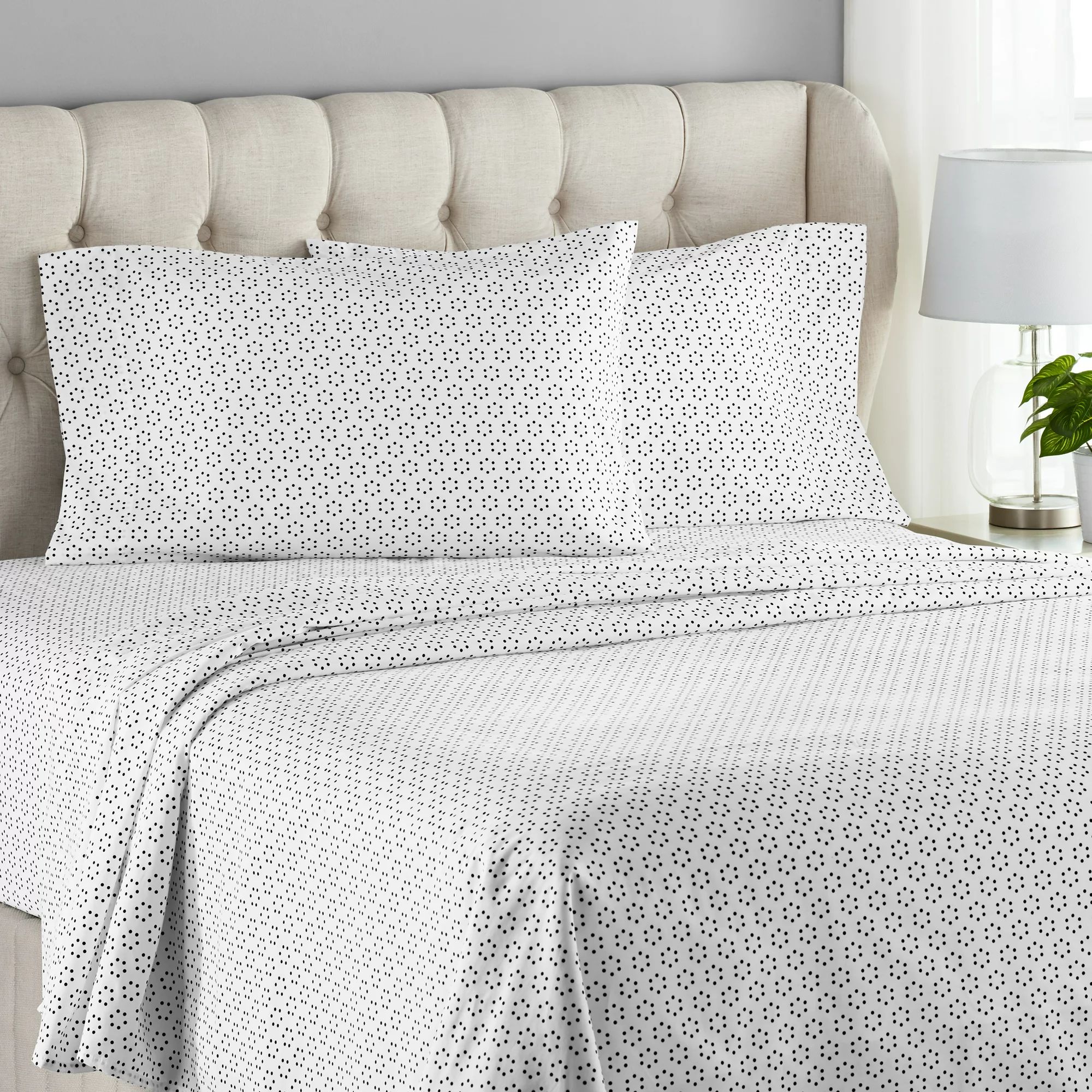 Mainstays Black Floral Dot Easy Care Sheet Set, 300 Thread Count, Queen | Walmart (US)
