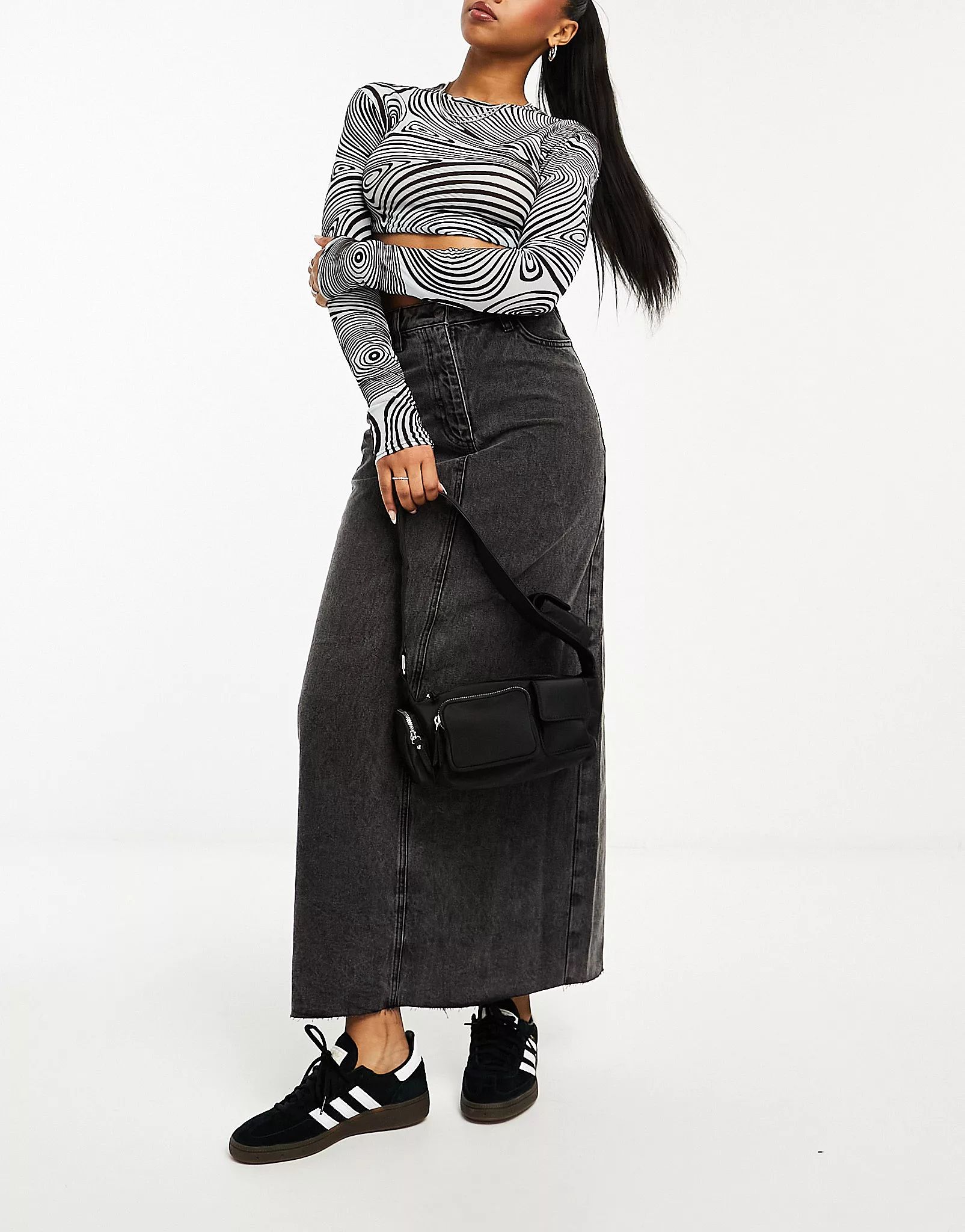 COLLUSION long maxi denim skirt in washed black | ASOS (Global)