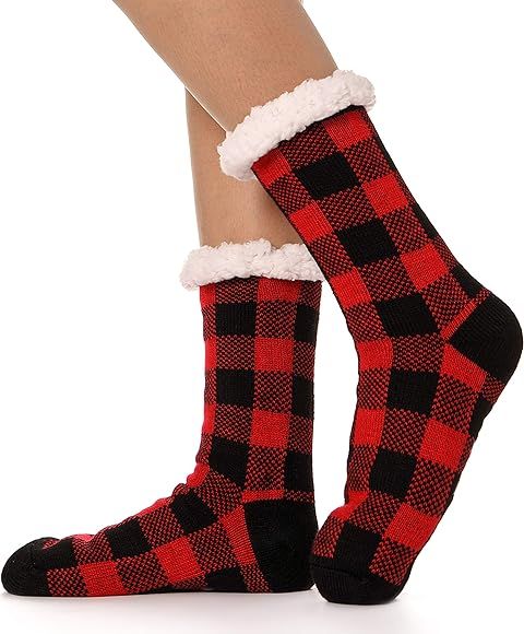 Womens Slipper Socks Fuzzy Warm Thick Heavy Fleece lined Fluffy Winter Socks Christmas Stocking S... | Amazon (US)