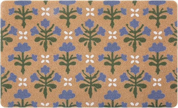 Nuanchu Block Printed Coir Doormat, 18x30 Inch, Spring Floral Coconut Scraper Mat with Non-Slip P... | Amazon (US)