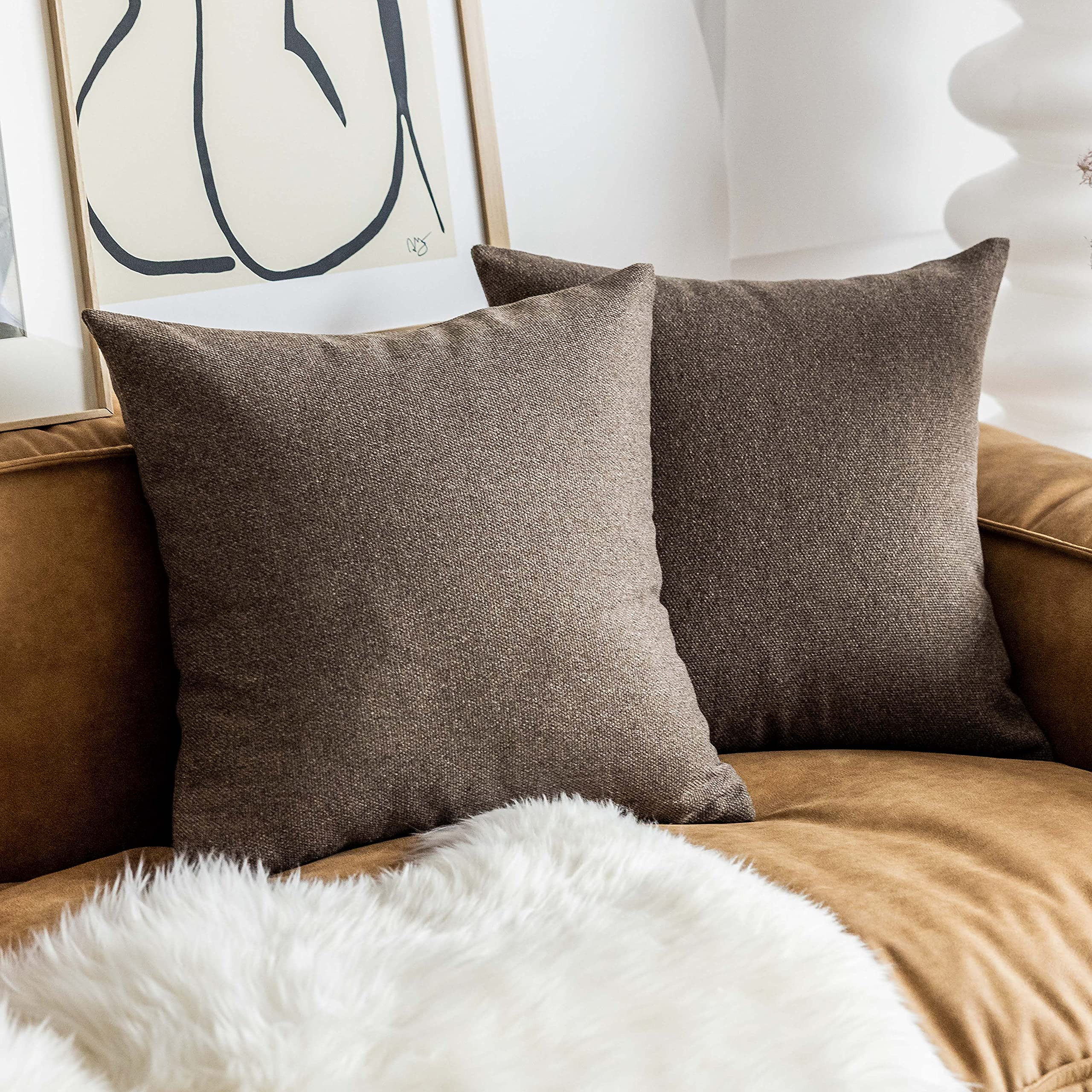 Home Brilliant Brown Cushion Covers 18x18 Set of 2, Cushion Covers for Bed Living Room Durable Co... | Amazon (UK)