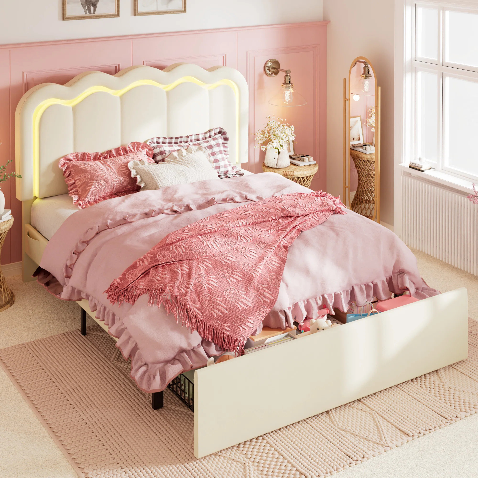 LED Velvet Upholstered Platform Storage Bed Frame With Drawer And Adjustable Headboard | Wayfair North America