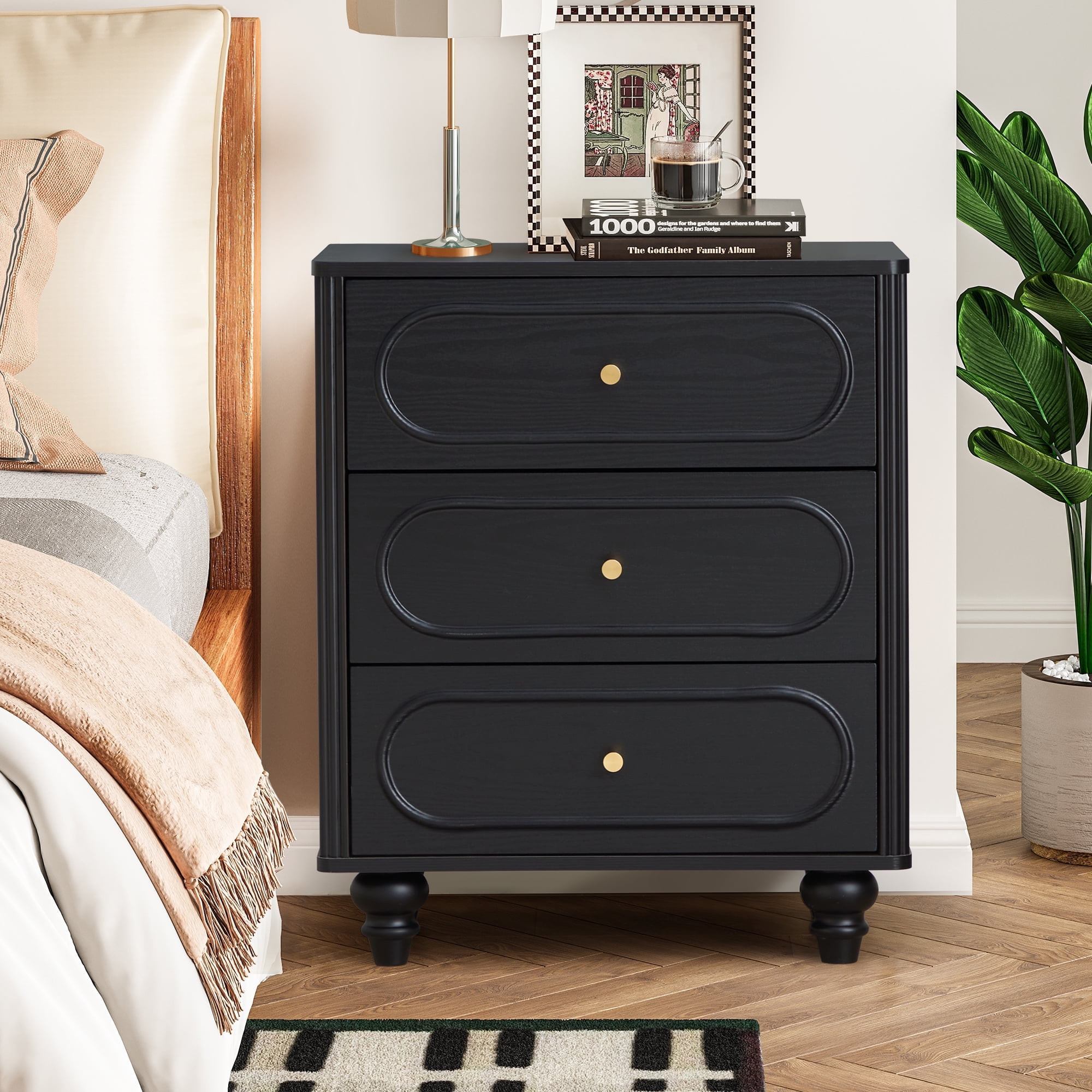 Giratree 3 Drawer Dresser, Classic Chest of Drawers with Arc Edge, Black | Walmart (US)