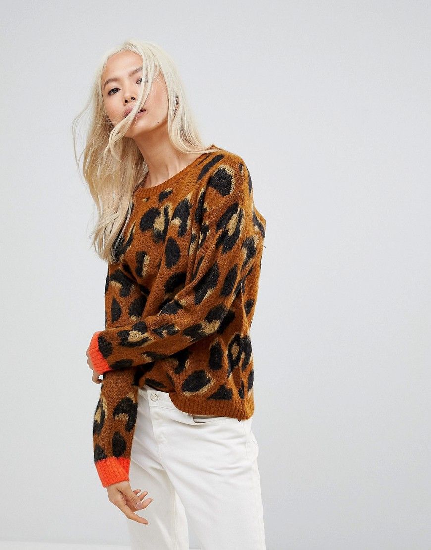 Blend She Lula Leopard Jacquard Knit Sweater - Yellow | ASOS US