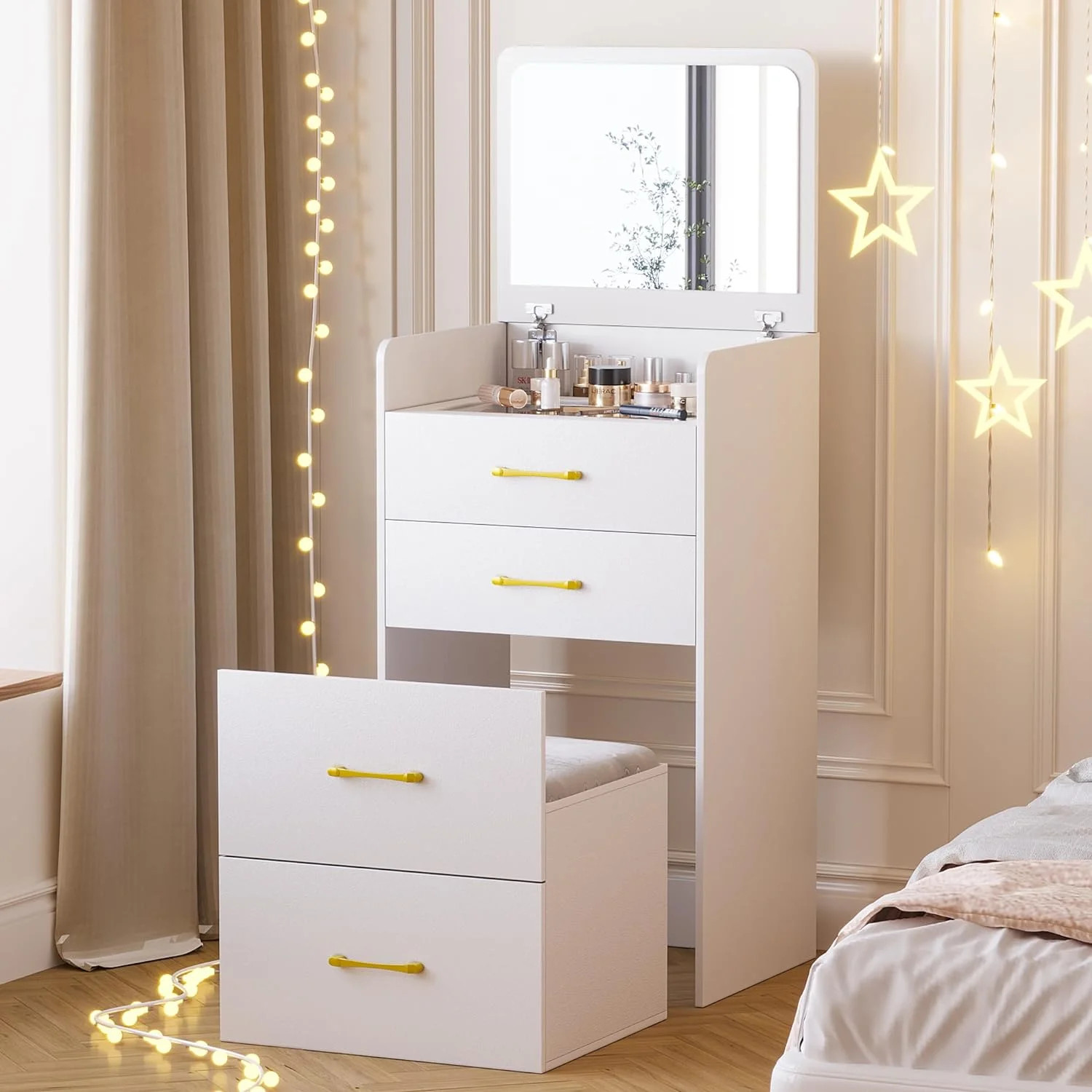 FETON 3 in 1 Vanity Desk with Plip Top Mirror,Small Make Up Vanity Set with Visible Glass Desktop... | Walmart (US)