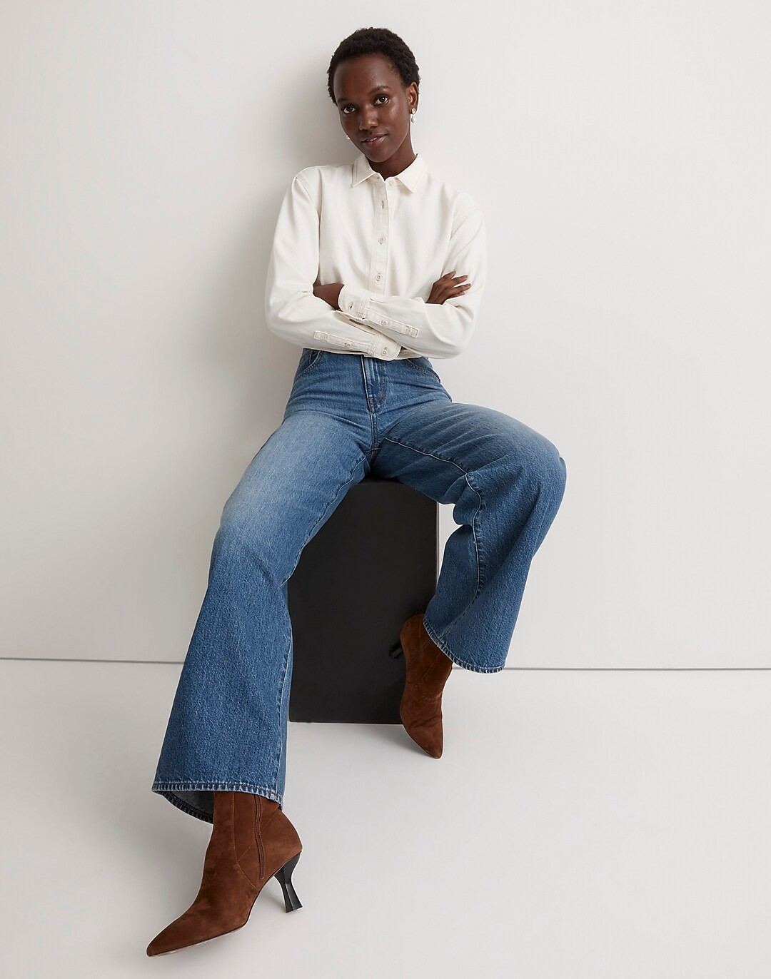 Denim Pleated Cropped Button-Up Shirt | Madewell