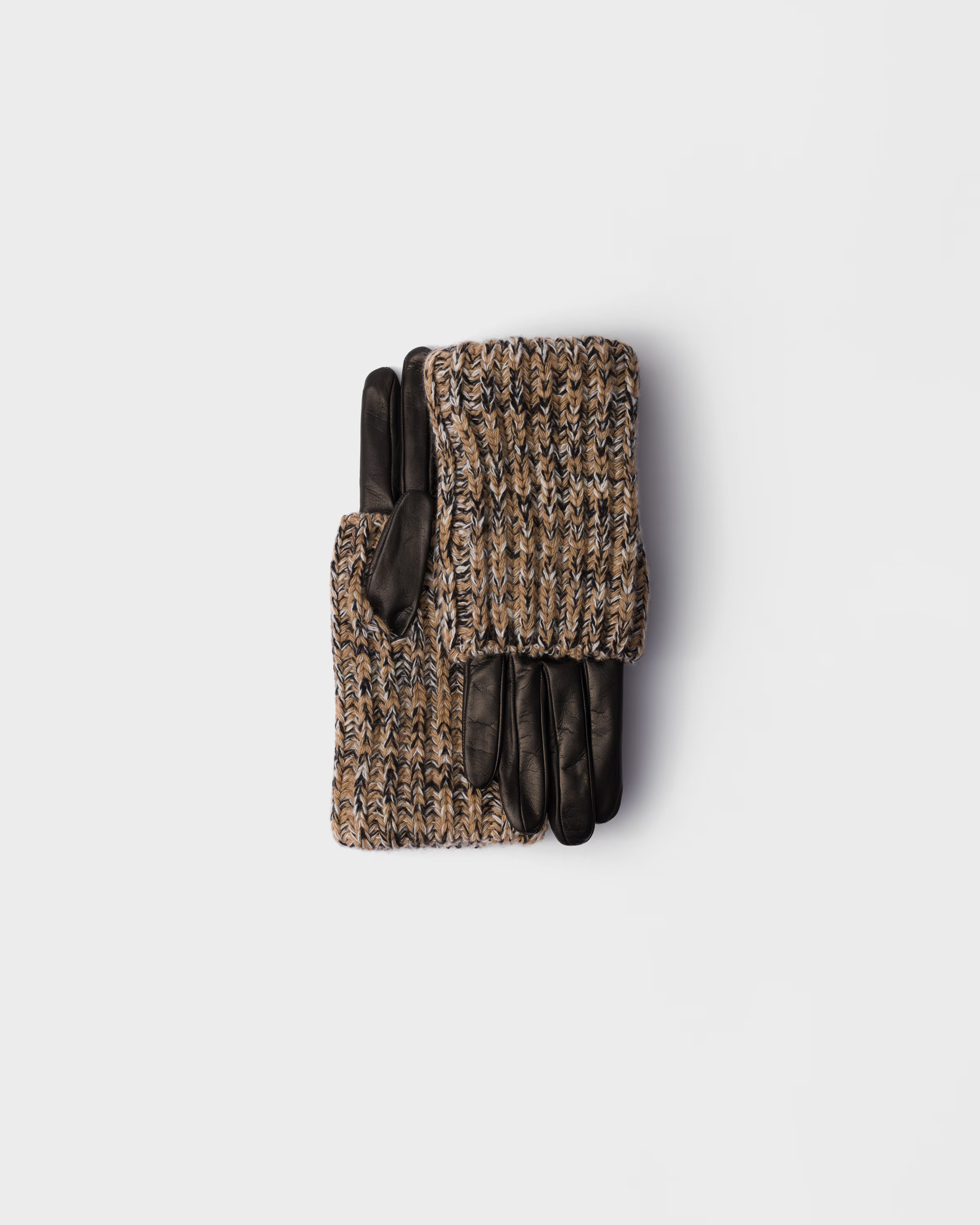 Camel/black Nappa Leather And Mélange Knit Gloves  | PRADA | Prada INT