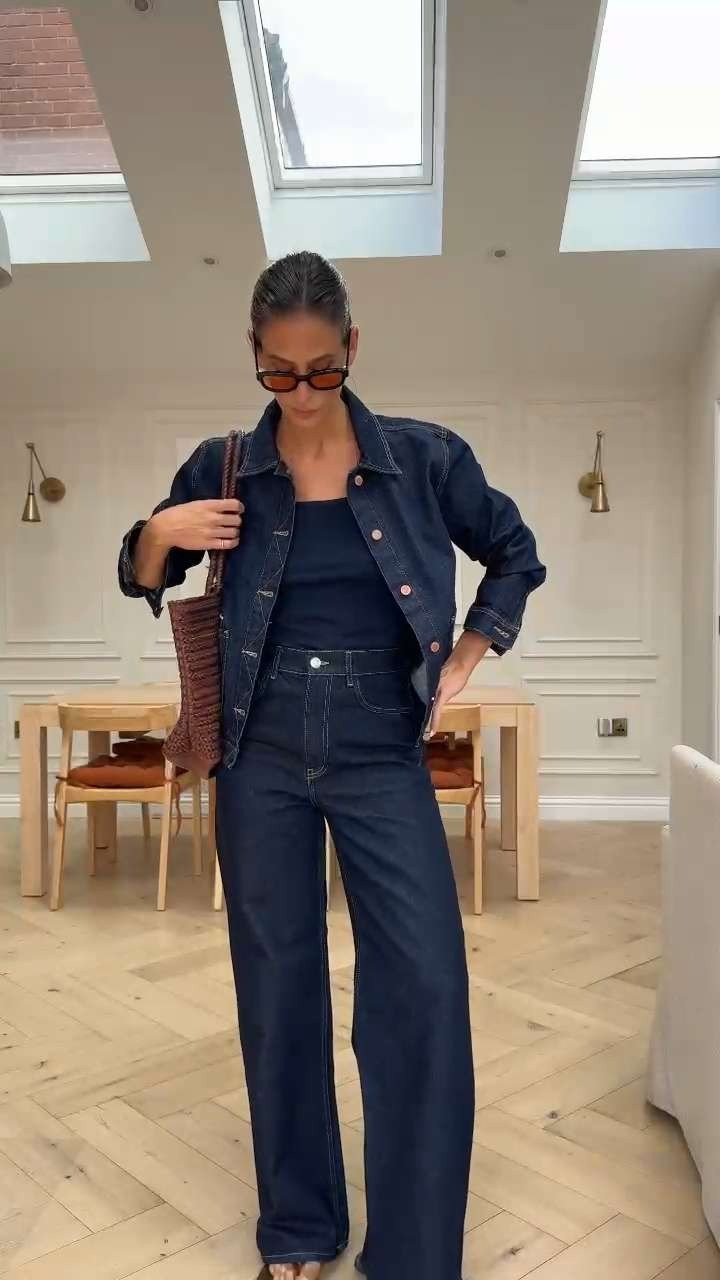 Outfit inspiration, autumn, transitional outfit, denim jacket, wide leg jeans, braided leather bag, leather flip-flops, Mango, H&M, Pull & Bear 

 #LTKuk #LTKautumn #LTKeurope