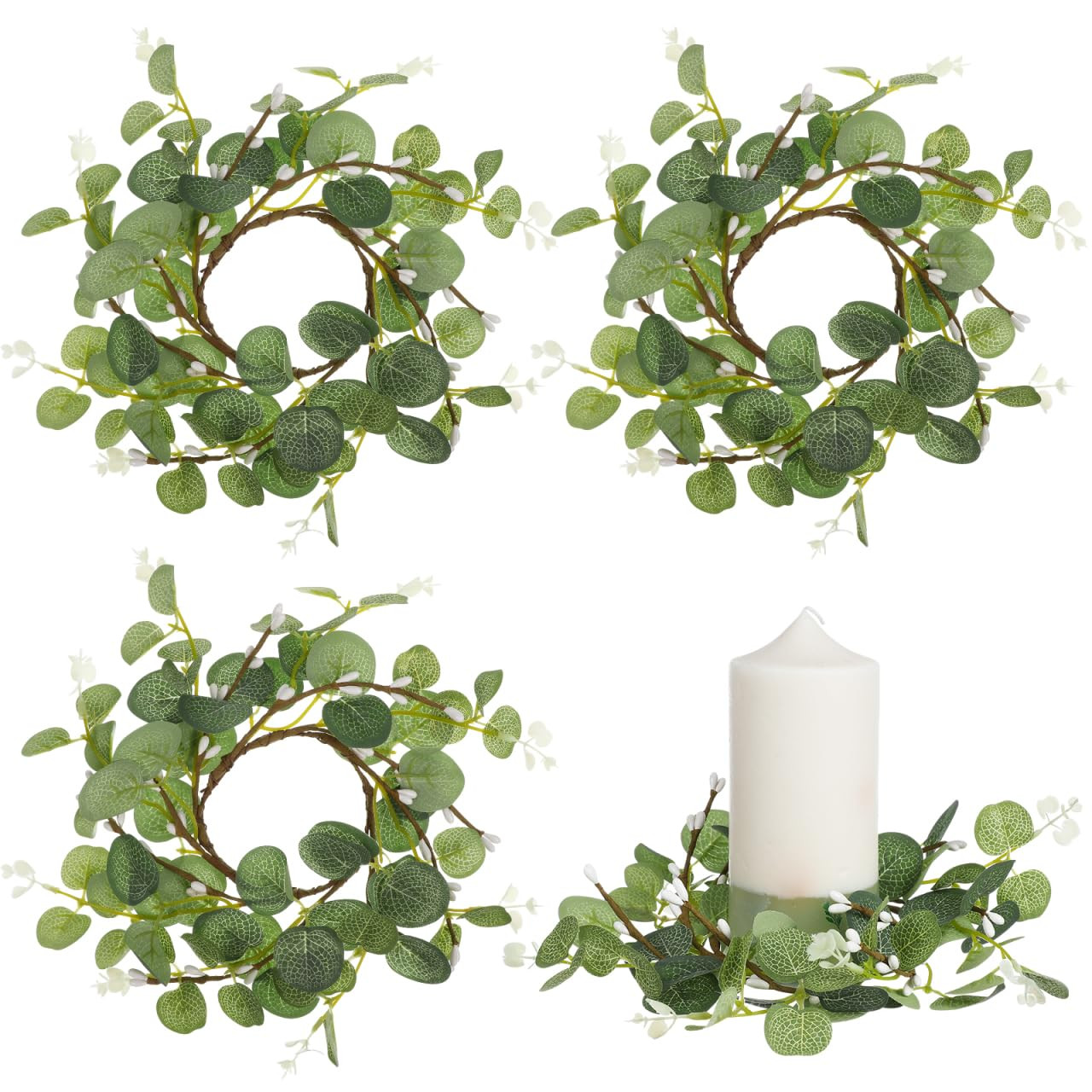 Amosfun Artificial Eucalyptus Wreath Faux Green Leaves and Berries Rings for Candle Napkin Decora... | Amazon (US)