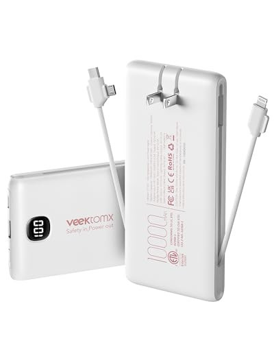 Portable Charger Power Bank Built in Cables and Wall Plug, 10000mAh iPhone Battery Pack Fast Charging, USB C External Slim Power Bank, Travel Essentials Compatible with iPhone 17 16 15 14 iPad, White | Amazon (US)