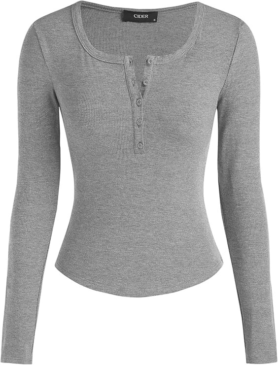 CIDER Henley Shirts for Women Long Sleeve Slim Fitted Basic Business Casual Tops for Women Button... | Amazon (US)