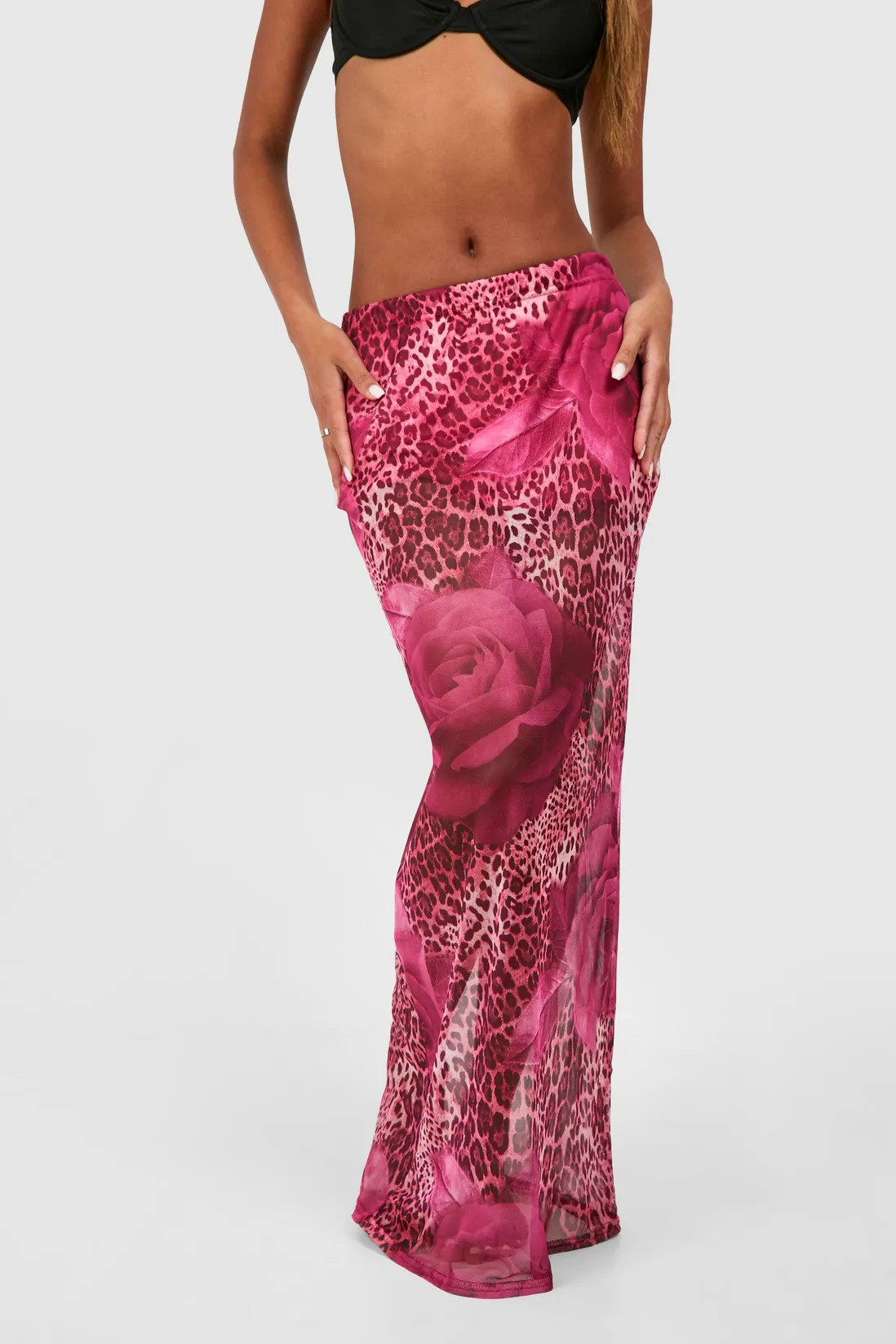 Printed Animal Floral Mesh Maxi Skirt | boohoo (US & Canada)