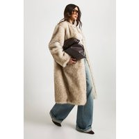 boohoo Women's Premium Vintage Look Collarless Faux Fur Maxi Coat in Grey | Size: 8 | Denim | boohoo (US & Canada)