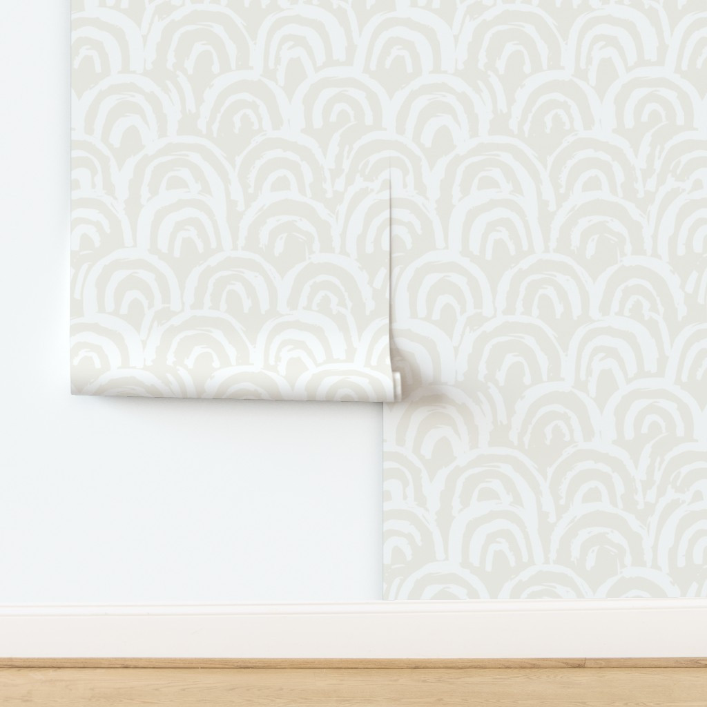 Jumbo Sketchy rainbows // white on buff | Spoonflower