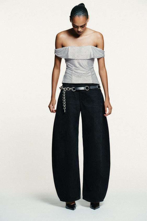 DRAPED MESH TOP WITH RHINESTONES | Zara UK