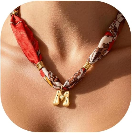 Initial Scarf Necklace for Women, Mom Everyday Bandana Necklace with Initial Charm, Gifts for Mom... | Amazon (US)