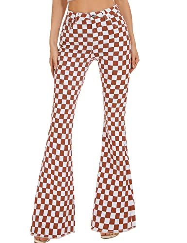 Odefou Bell Bottom Jeans for Women High Waisted Stretch Plaid Flare Jeans Denim Bootcut Pants(Rus... | Amazon (US)