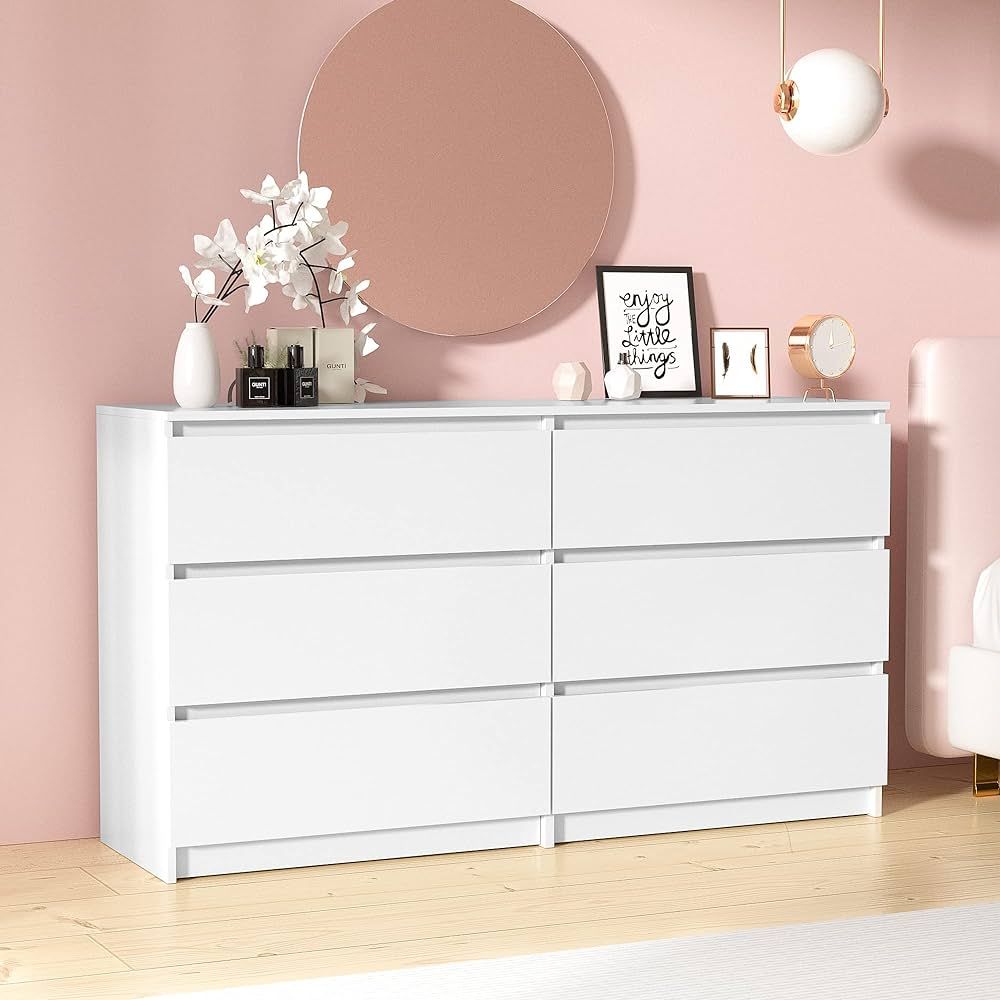 Cozy Castle 6 Drawer Dresser, Accent Chests of Drawers with Double Anti-Tilt Devices, Storage Dresse | Amazon (US)