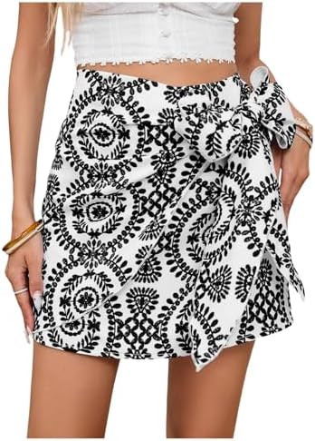 Milumia Women's Summer Boho Wrap Skirt Floral Print High Waisted Knot Side Short Vacation Beach M... | Amazon (US)