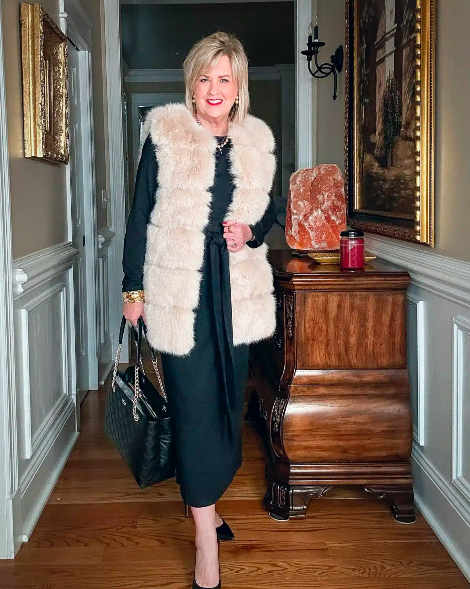 knee length dresses for ladies Avec Les Filles Paneled Faux Fur Vest