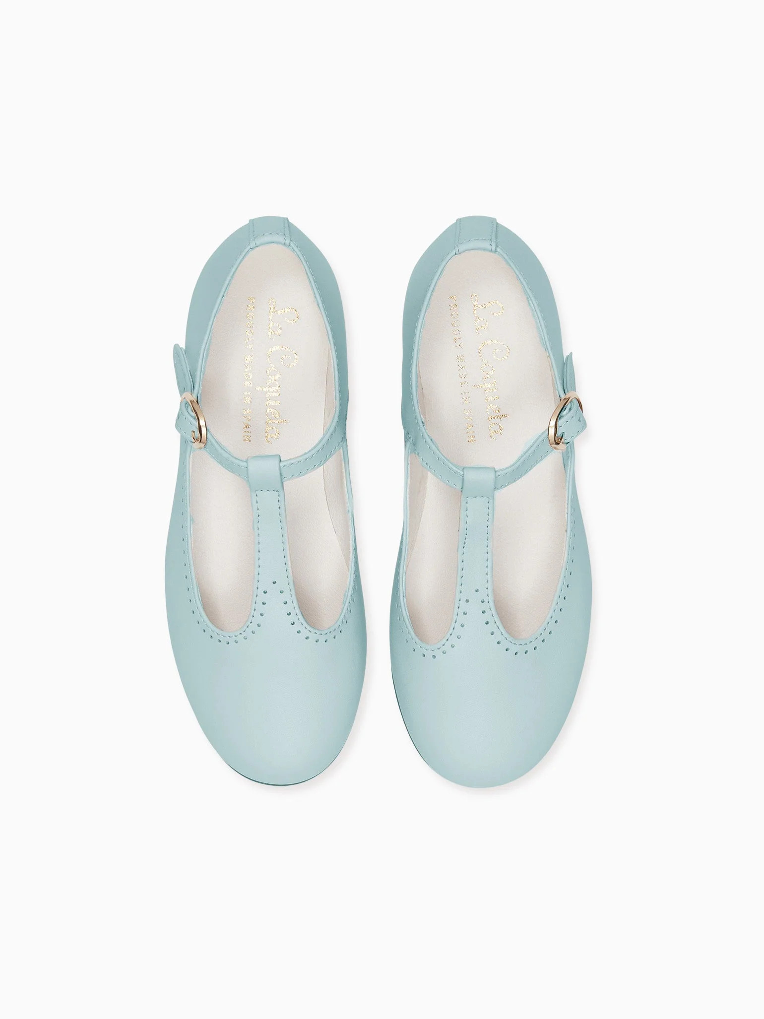 Light Blue Leather Girl T-Bar Shoes | La Coqueta (US)