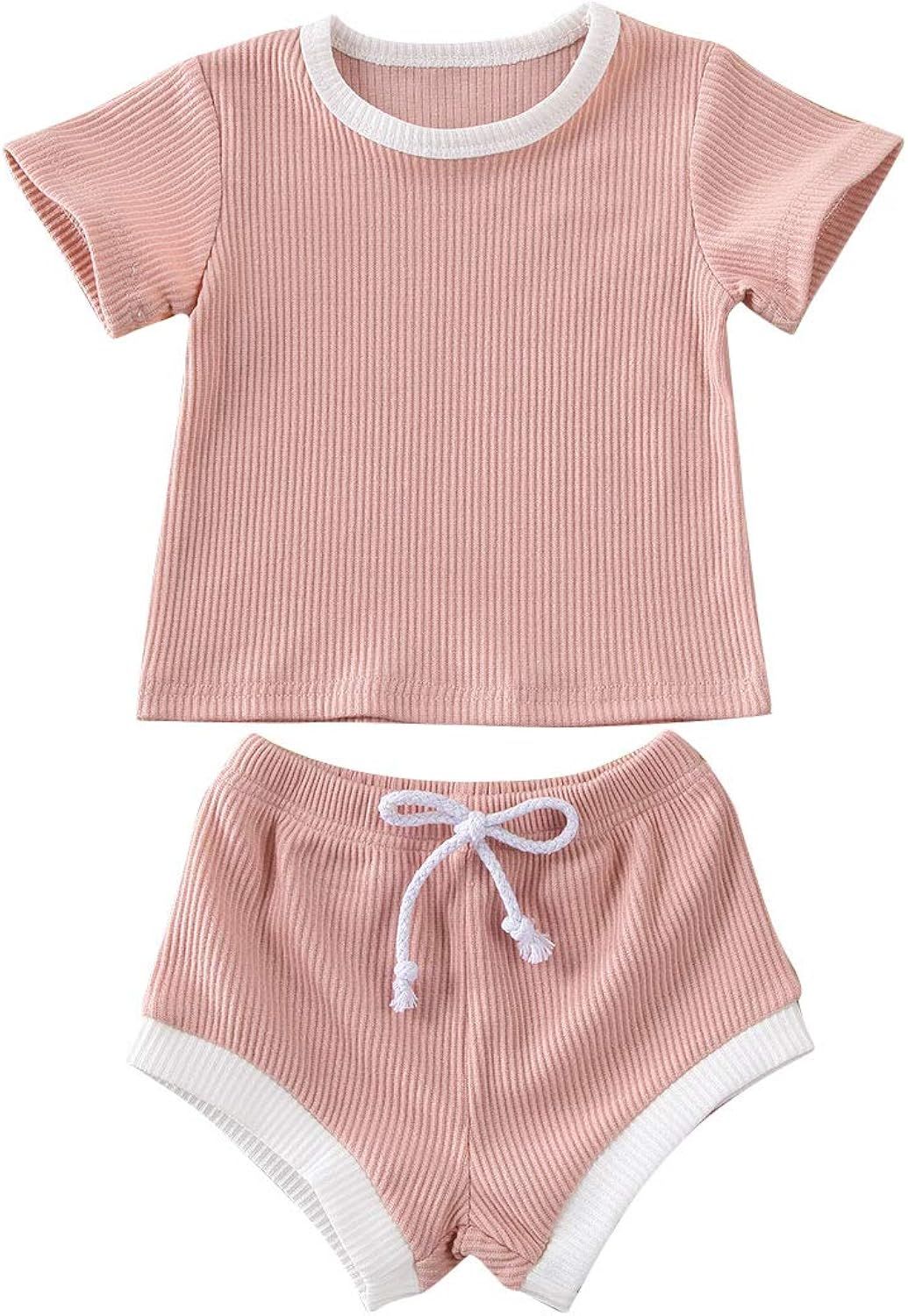 Newborn Infant Baby Girl Boy Clothes Short Sleeve Tops T-Shirt+Shorts Pants Solid Color Two Piece Ou | Amazon (US)