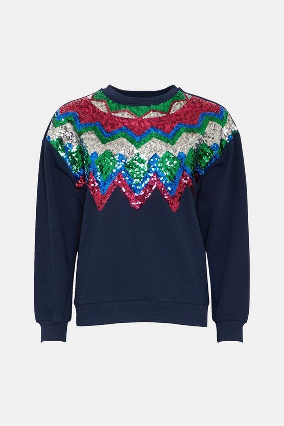 Block Sequin Fairisle Christmas Sweatshirt | Oasis UK & IE