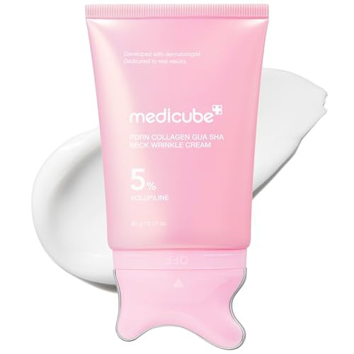 medicube PDRN Collagen Gua Sha Neck Wrinkle Cream | Built-In Gua Sha Massager with Volufiline 5% | Firming, Contour Care for the Look of Fine Lines, Jawline, Neck, Décolleté | Korean Skincare, 3.17 oz | Amazon (US)