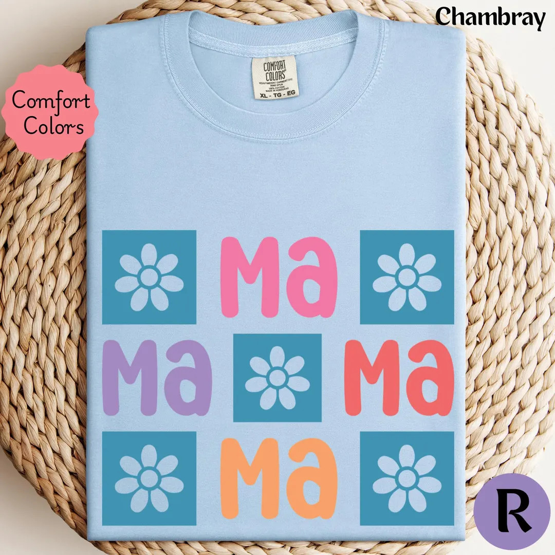 Comfort Colors® Retro Checkered Floral Mama Shirt, Cute Spring Tee Mom Mothers Day Gift, Pregnan... | Etsy (US)